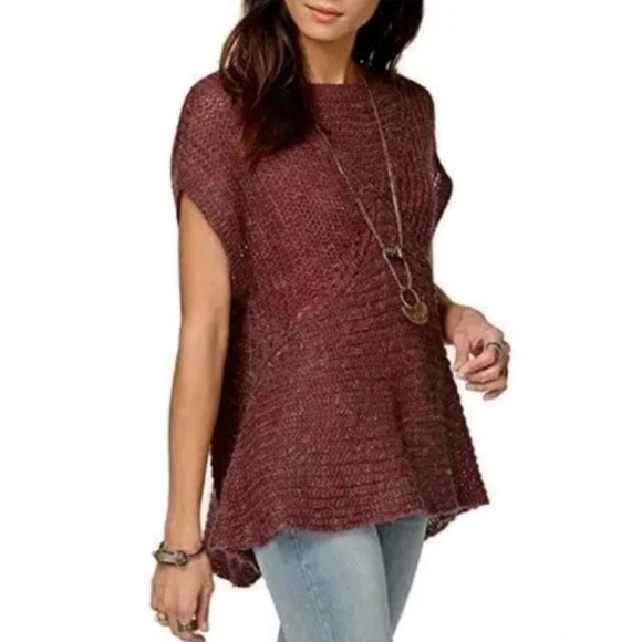 Free People Sweaters - Free‎ People Wool Mohair Linen Blend Sweater S Red Marled Tatiana Pullover Knit